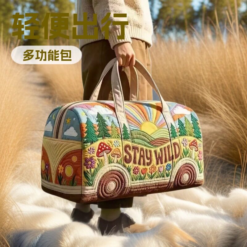 美式复古嬉皮风宝妈手提绗绣便携