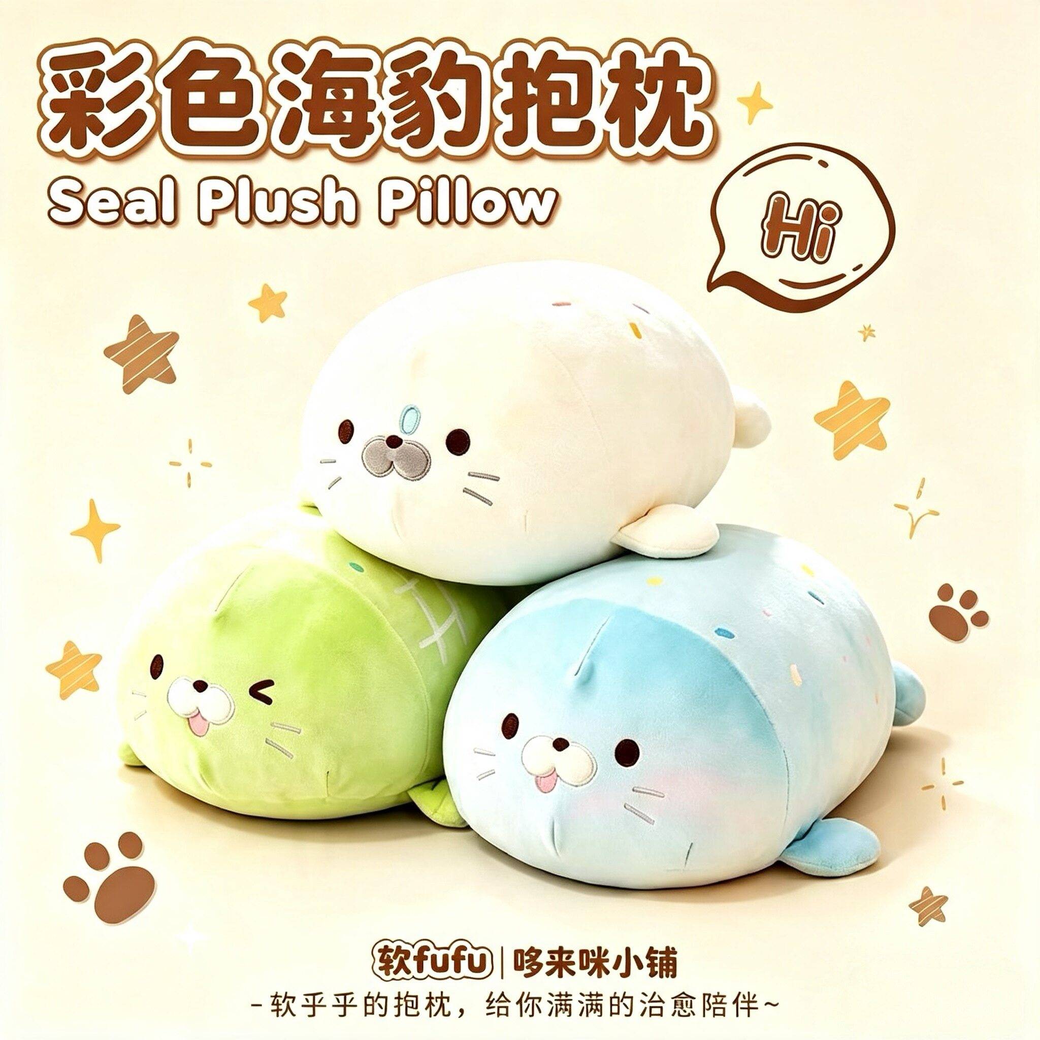新款彩色海豹毛绒公仔玩具娃娃｜图片