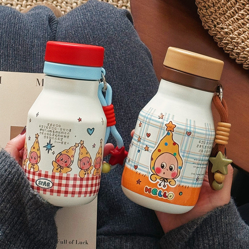 可爱星星人陶瓷内胆保温杯女士高颜值小巧防漏便携口袋杯不锈钢杯