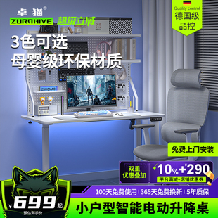 洞洞板一体电竞桌电脑桌 白色I4P小尺寸家用实木电动升降桌桌夹式