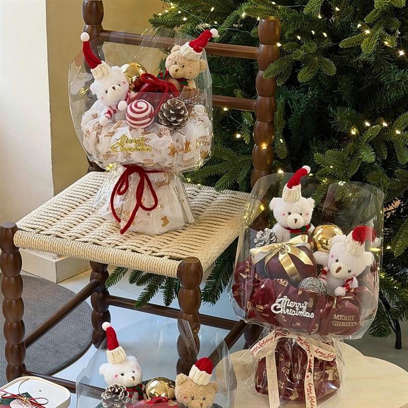 花约圣诞蝉翼膜鲜花防水印花纸圣诞花束礼品装饰花艺包花纸褶皱