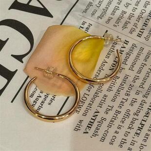 耳圈法式 时尚 925银耳针 Hoop素圈轻奢百搭耳环法式 p&n铜合金耳饰