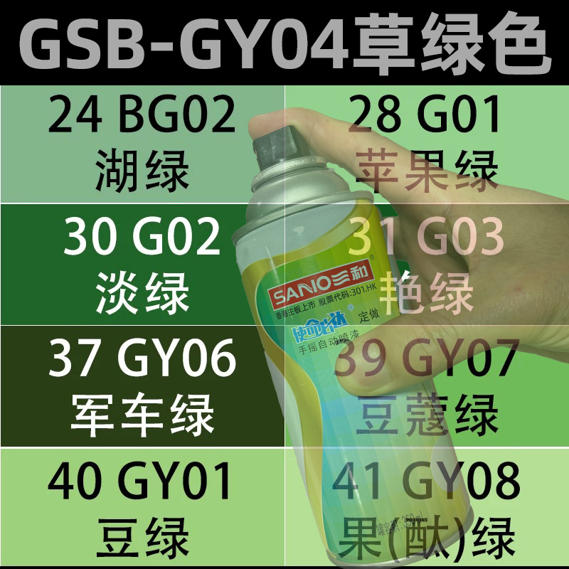 三和国标色自动喷GY04草绿色GY06/GY07豆蔻绿塑料模型翻新金属漆