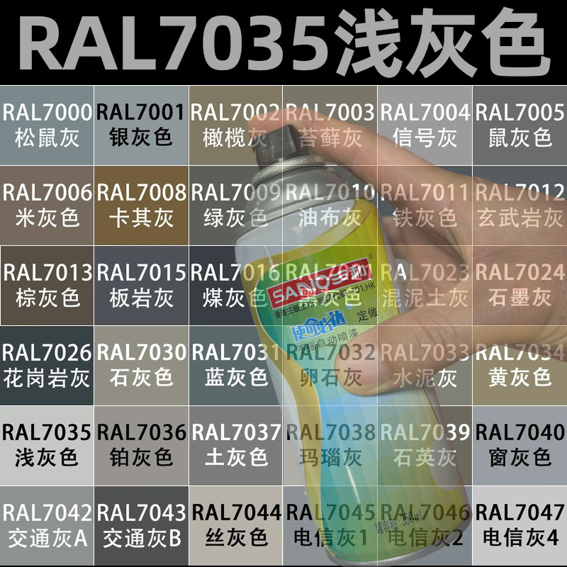 三和自动喷漆RAL7035浅灰色电箱专用漆ral7036货架书柜金属翻新漆