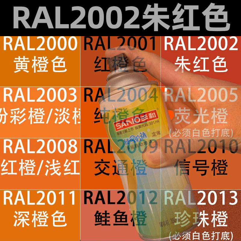 三和劳尔色自动喷漆RAL2002朱红色2003/2004金属改色定做防锈油漆