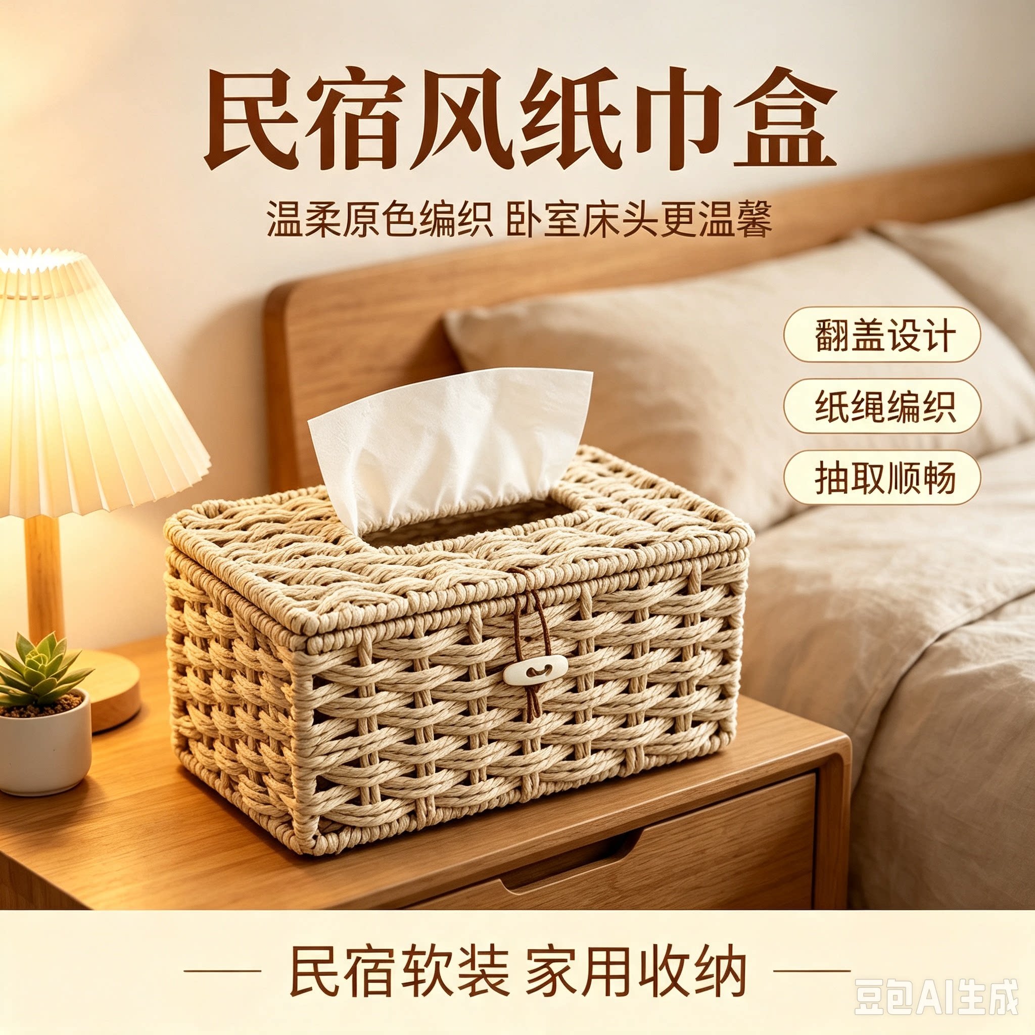 简约纸巾盒仿藤编草编纸巾收纳盒编织家用客厅茶几车载抽纸盒子