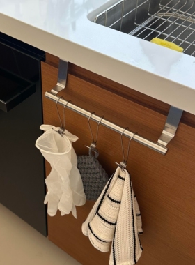 厨房小角落丨厨房抹布架免打孔不锈钢毛巾架柜门背式挂钩置物收纳