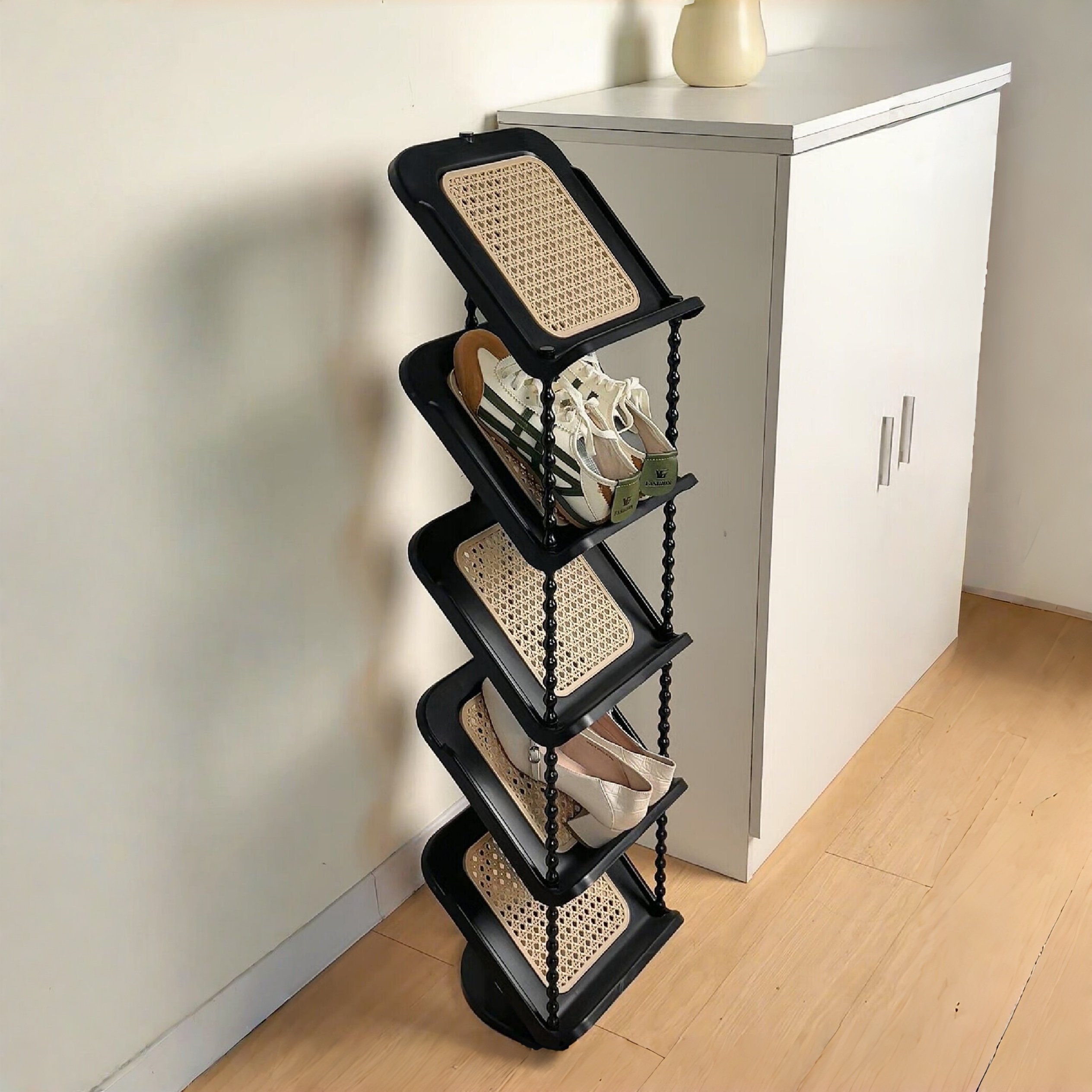 藤编倾斜鞋架多层室内家用门口分隔层玄关鞋子收纳架置物架中古风,收纳整理,鞋子收纳架,淘宝优惠券,粉丝福利购,淘宝优惠卷