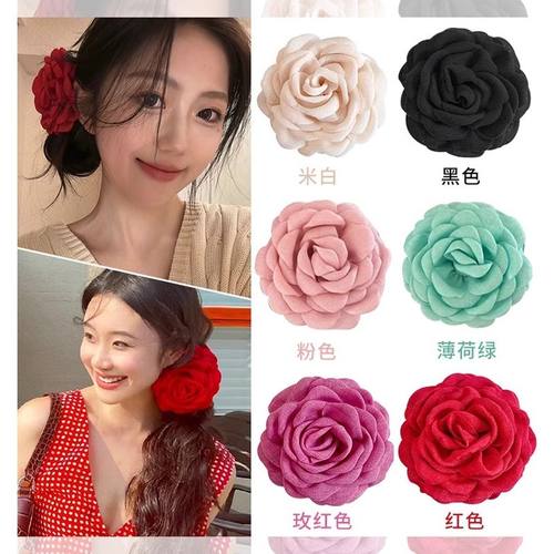 红色干枯玫瑰花朵鲨鱼夹发夹头花甜美风