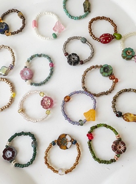 串珠弹力戒指原创设计捷克珠叠戴