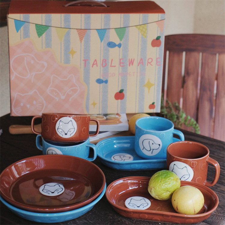 萌趣小狗系列餐具套装马克杯双耳碗椭圆盘早餐沙拉盘送礼礼盒装,餐饮具,碗,淘宝优惠券,粉丝福利购,淘宝优惠卷
