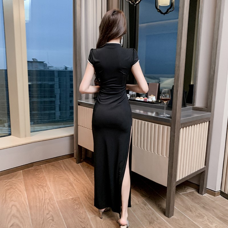 速发夜总店性感旗袍连衣裙纯欲礼服紧身包臀长裙开叉足浴技师工作