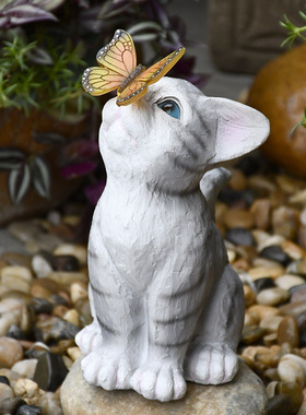 速发可爱猫咪摆件太能灯台花园装庭饰院布置动外创意树脂户物雕塑