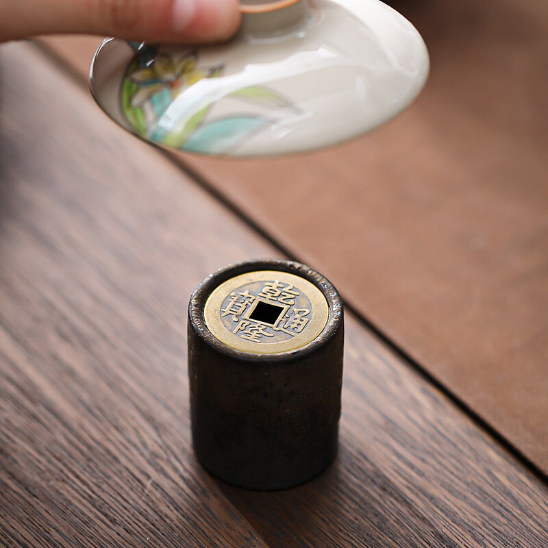现货速发Z6FU直供功夫茶具茶道零配陶瓷铜钱盖置紫砂壶盖托盖碗茶