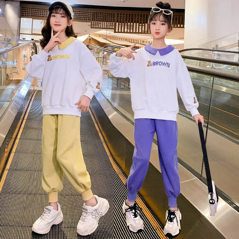 高货速发春秋季女童套装秋装中大童长袖翻领卫衣休闲裤洋气运动服