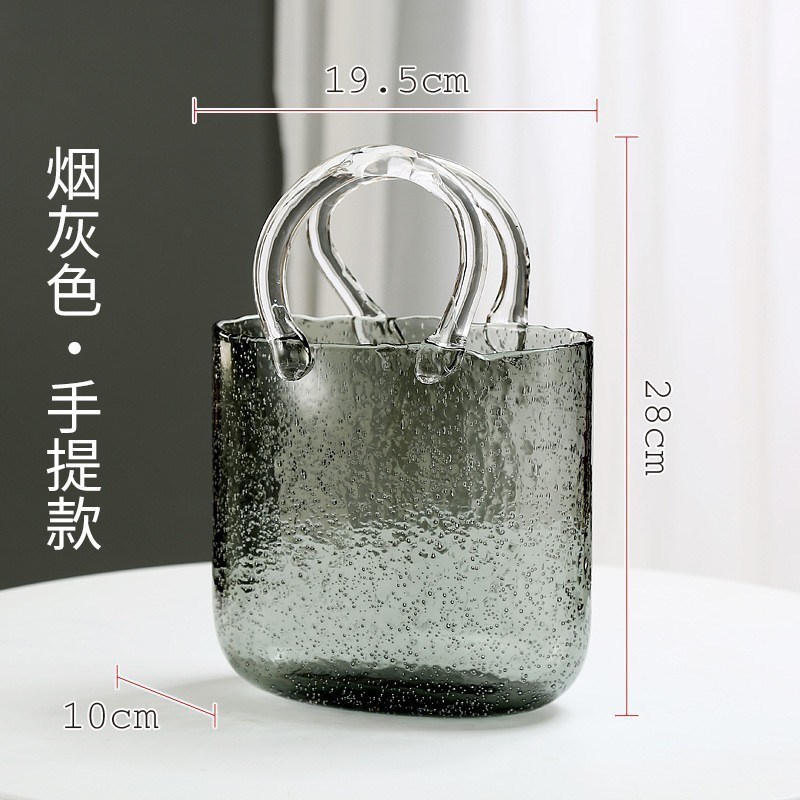 速发简约气泡透明手板篮 提手玻璃花瓶轻奢样提房摆件