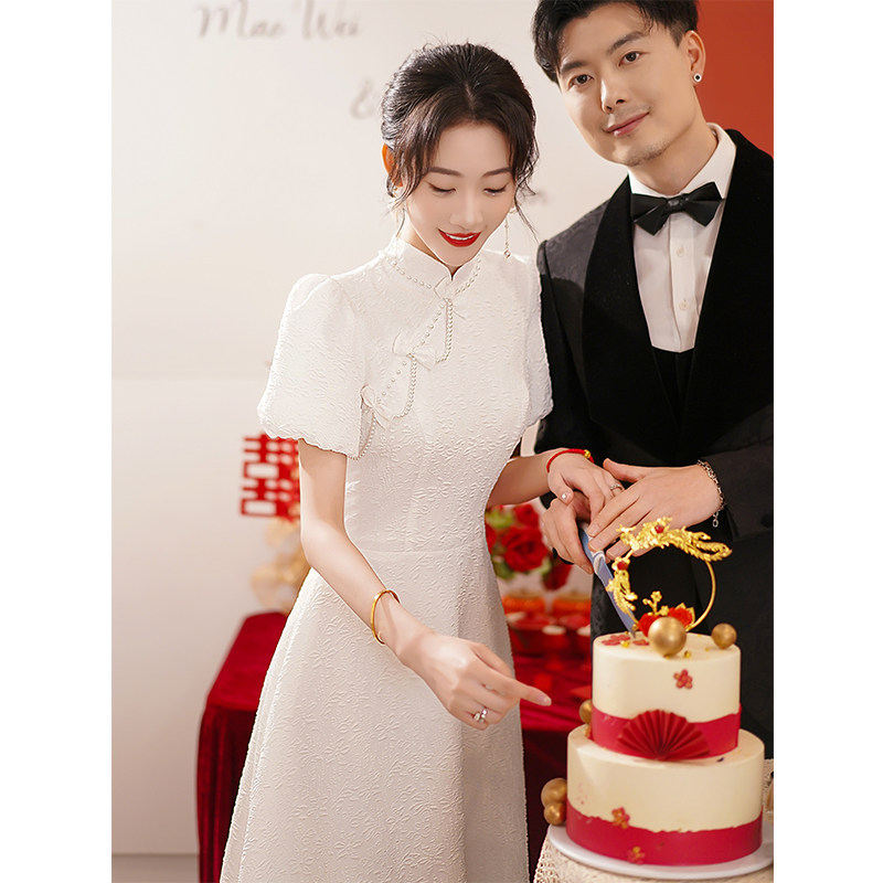 速发改色中式裙婚礼服裙小个子白裙领证登记白良旗袍连衣订众轻奢