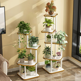 速发白色台花架物置架客厅落地式多肉约架子花盆托 讬架摆件架简