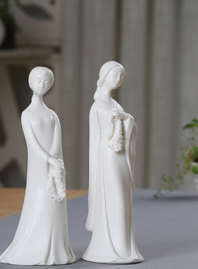 速发精品白瓷器手工仕摆件厅意陶典人物复古工艺品家居客创古瓷摆