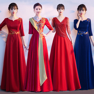 速发大服唱团演出合长裙红歌比赛服装朗色新款红诵指挥主持人晚礼