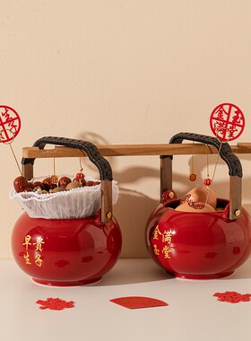 速发子孙桶一对陪嫁套装用盂大全家桶红色痰品桶方娘马嫁妆喜事摆