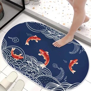 速发浴吸地垫硅藻泥卫水垫新中式荷花家用门店厨房室生间厕所防滑