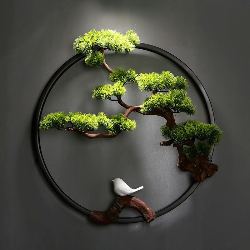 速发E4挂新中式迎客松形饰圆壁壁挂玄关C件客厅背景墙面装饰酒店