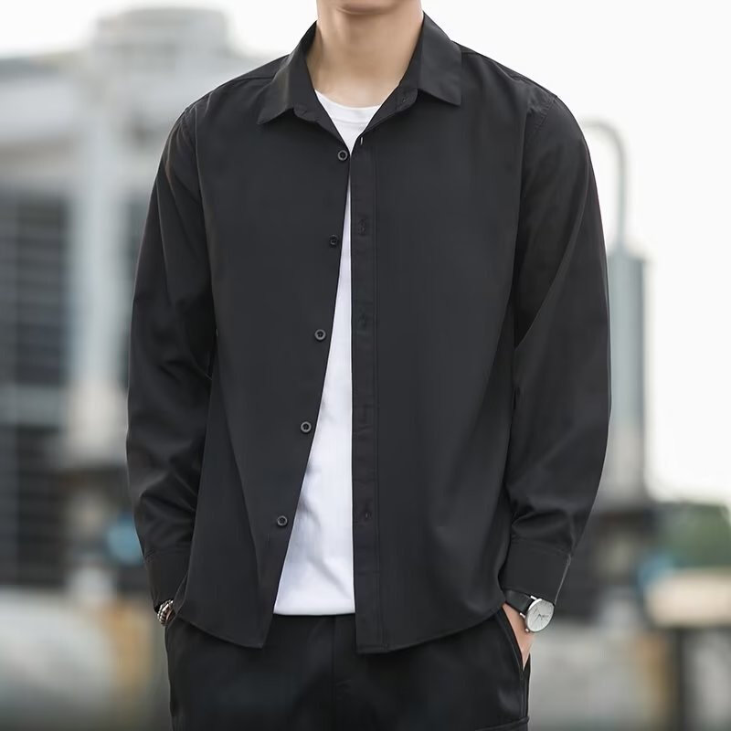 高货速发春秋季白衬衫男半袖商务休闲韩版修身黑工装长袖伴郎衬衣