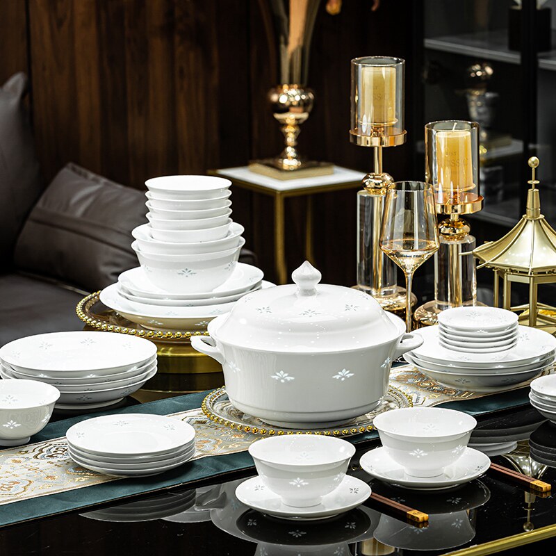 速发釉骨彩吃饭碗白瓷玲珑菜盘面碗碟碗下汤鱼盘汤煲家用味碟健康