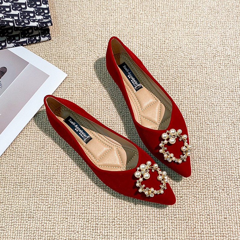 速发新娘鞋婚鞋秀禾婚纱两穿冬季红色平底中式秀禾鞋孕妇可穿不累