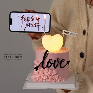 速发214情人节发o饰心灯蛋糕装 爱品摆件亚克力l光ve情侣告白插牌