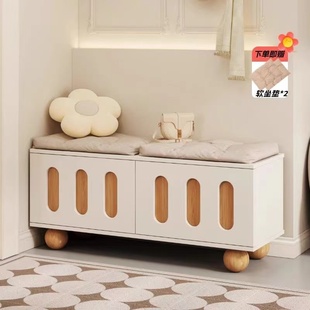 速发奶油风换鞋柜家用门口鞋凳坐凳入户一体小户型关玄进门穿
