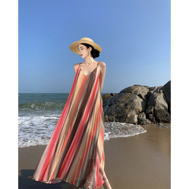 高货速发三亚沙滩海边度假风吊带连衣裙女装夏季云南旅游穿搭超仙