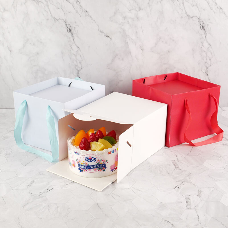 韩式纯白色精美手提生日蛋糕盒子681012寸蛋糕盒厂家销直定制印刷