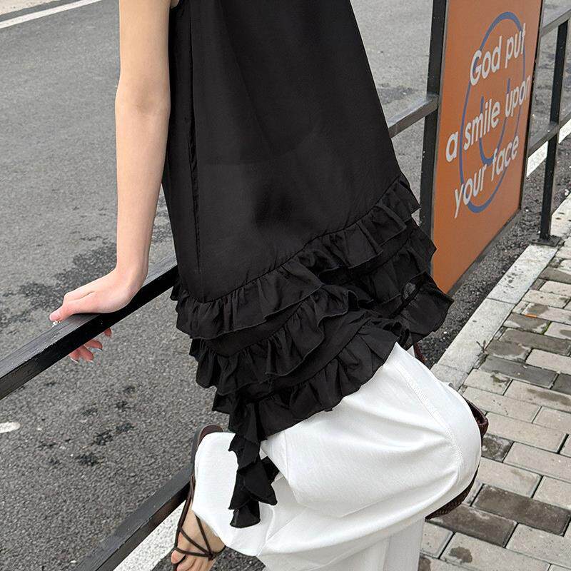 荷叶边垂坠清凉小众气质无袖花边背心9912天丝背心女夏外穿