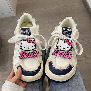 美拉德国潮kitty联名丑萌大头鞋女2024新款小众百搭厚底小白鞋女