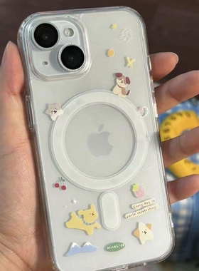 可爱小狗樱桃适用苹果16promax手机壳iPhone15plus磁吸新款14可爱网红13防摔12硅胶保护套11全包xr/xs超好看