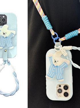 ins蓝色卡通小狗支架适用iphone15promax苹果13手机壳14新款11带挂绳12华为荣耀vivoiQOO小米红米oppo保护套