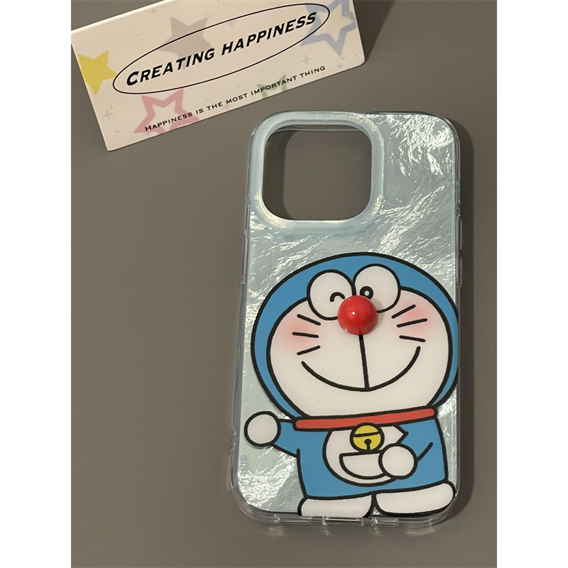 可爱立体红鼻子哆啦A梦适用iPhone15手机壳vivo荣耀100全包小米14新款苹果13p华为nova12卡通oppo防摔红米k70