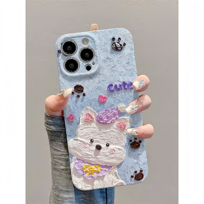 油画可爱西高地适用苹果华为vivo小米oppo红米荣耀一加iPhone16手机壳15promax菲林14狗狗i13新款12女mate70p