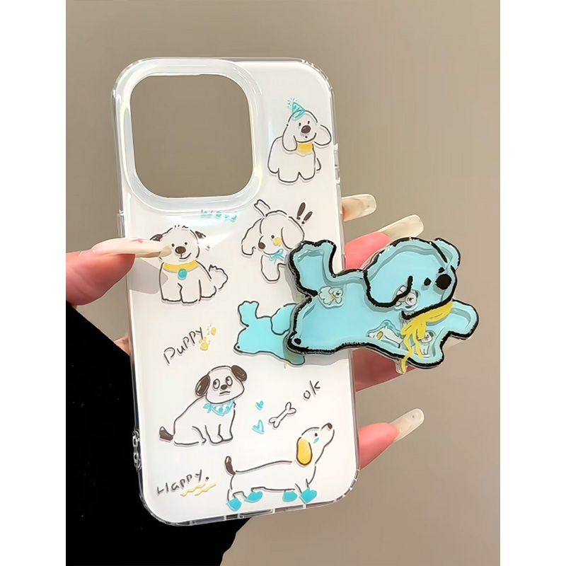 韩系ins涂鸦蓝色狗摇摇乐支架适用苹果17promax手机壳iPhone16新款13双层壳14华为P70荣耀vivo小米15红米oppo