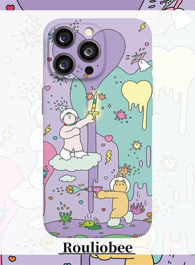 可爱紫色插画适用苹果17promax手机壳华为mate60pro新款OPPOReno14菲林壳vivos30全包荣耀400卡通小米15防摔