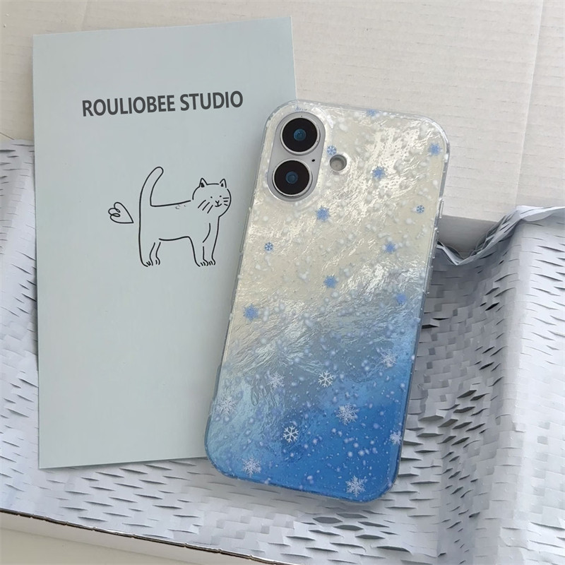 蓝色晕染渐变雪花适用苹果17promax手机壳iPhone16/15新款13高级感12华为P70荣耀400vivo小米14红米K80oppo