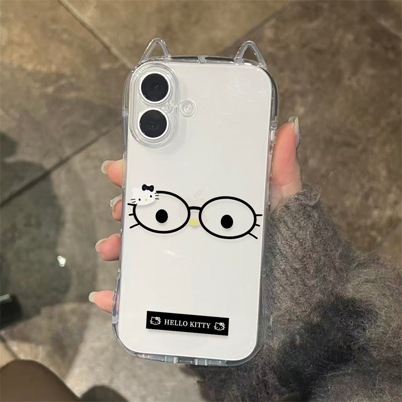 眼睛kt猫小蛮腰猫耳壳适用苹果16promax手机壳iPhone15plus新款14por透明13/12硅胶11软壳xr女xsmax保护套78p
