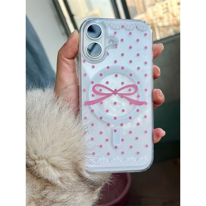 适用苹果16ProMax手机壳ins蝴蝶结波点iPhone16Pro简约15ProMax磁吸17新款17Pro透明高级17Promax少女air防摔
