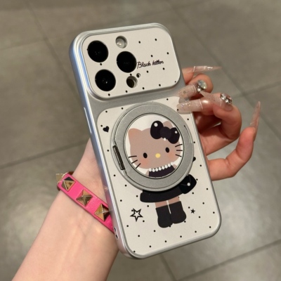 黑蝴蝶结猫咪旋转支架适用苹果17promax手机壳iphone16/15新款14华为mate60小米17大视窗pura80荣耀400reno13