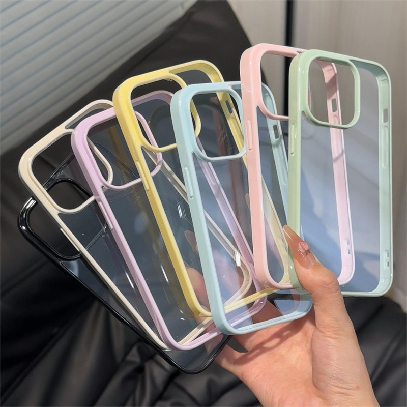 简约纯色透明二合一边框适用苹果17promax手机壳iphone16新款15pro女款14夏日13pro糖果12日韩风11全包保护套