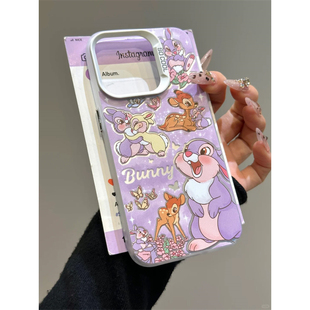 可爱卡通紫桑普兔适用苹果16promax手机壳新款彩绘iPhone15pro磨砂彩银14小众高级感13全包12防摔个性保护套