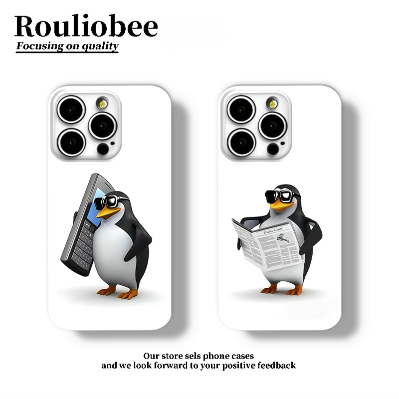 报纸墨镜企鹅适用iPhone17promax苹果15opporeno14新款mate70华为p80荣耀400菲林手机壳13小米16vivos30卡通