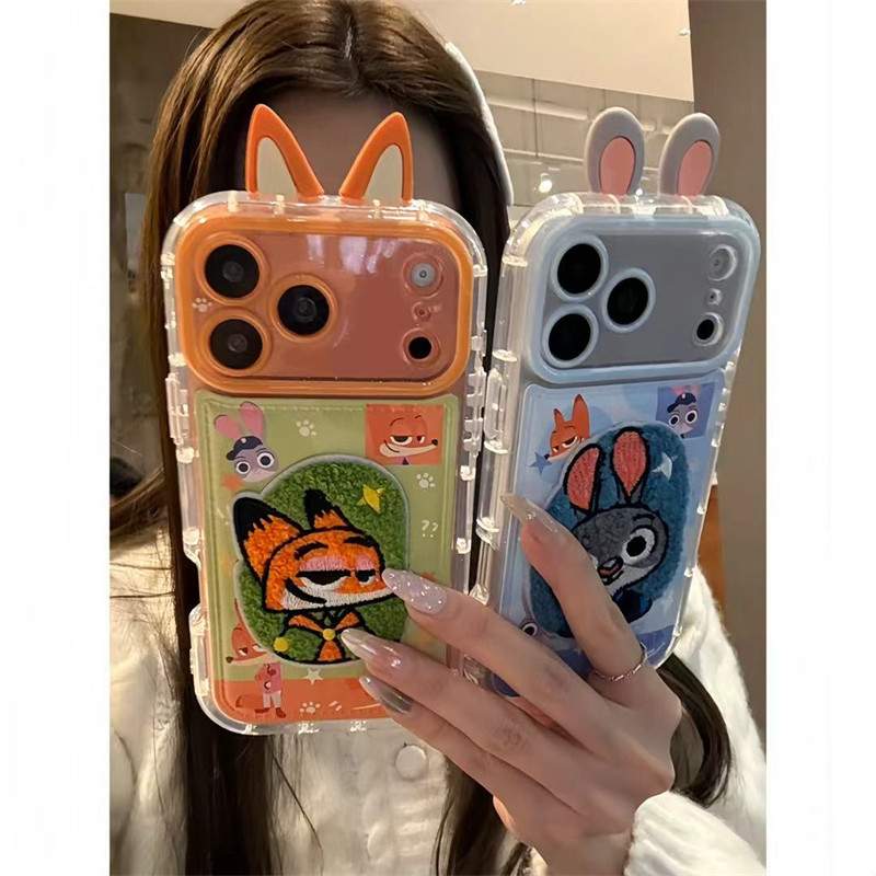 日韩ins可爱立体耳朵刺绣兔子狐狸适用苹果17promax手机壳iPhone16新款15羽纱14华为P70荣耀vivo小米红米oppo